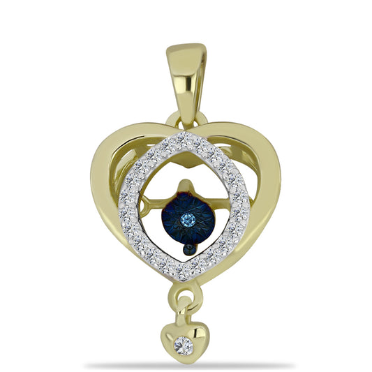 Zawieszka srebrna pozłacana z tańczącym niebieskim diamentem i białym topazem