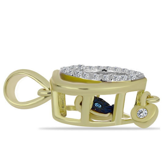 Zawieszka srebrna pozłacana z tańczącym niebieskim diamentem i białym topazem