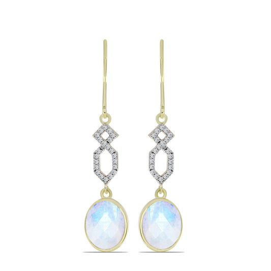 Kolczyki srebrne pozłacane z tęczowym kamieniem księżycowym i białym topazem