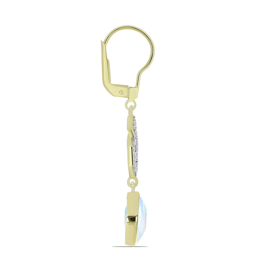 Kolczyki srebrne pozłacane z tęczowym kamieniem księżycowym i białym topazem