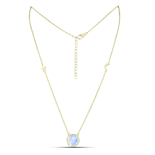 Naszyjnik srebrny pozłacany z tęczowym kamieniem księżycowym