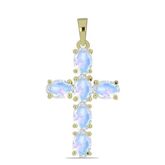 Zawieszka srebrna pozłacana z tęczowym kamieniem księżycowym