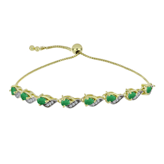 Bransoletka srebrna pozłacana z zambijskim szmaragdem i białym topazem