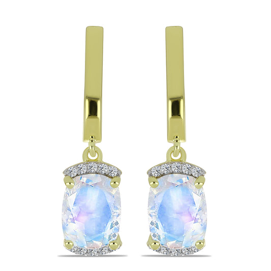 Kolczyki srebrne pozłacane z tęczowym kamieniem księżycowym i białym topazem