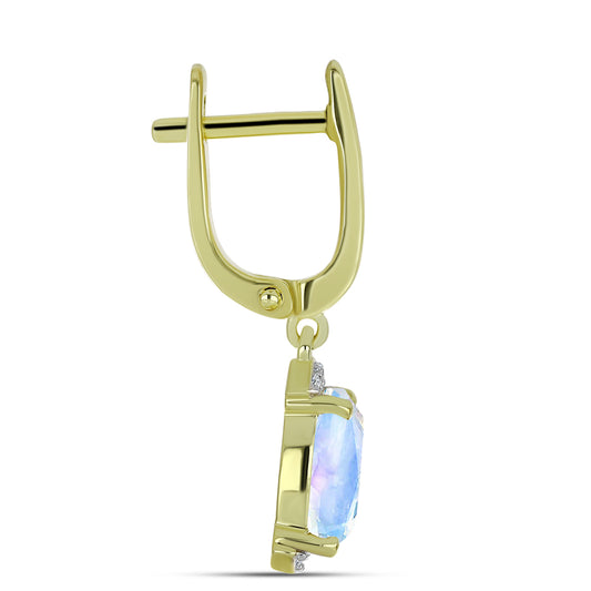 Kolczyki srebrne pozłacane z tęczowym kamieniem księżycowym i białym topazem