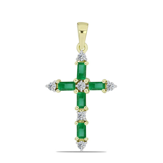 Zawieszka srebrna pozłacana z zambijskim szmaragdem i białym topazem