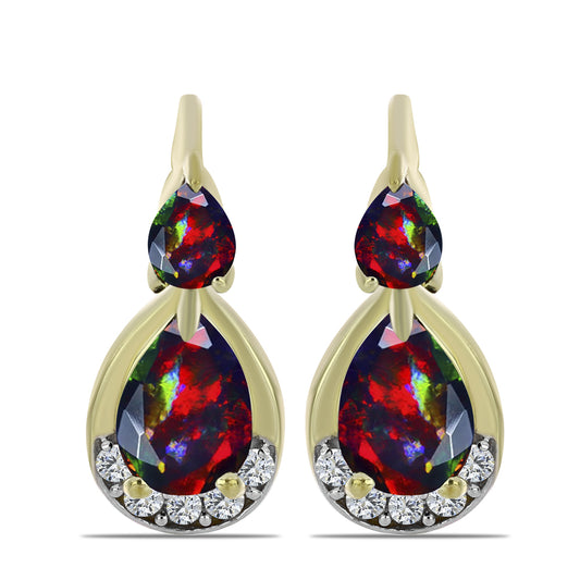 Kolczyki srebrne pozłacane z czarnym etiopskim opalem Lega Dembi i białym topazem