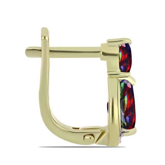 Kolczyki srebrne pozłacane z czarnym etiopskim opalem Lega Dembi i białym topazem