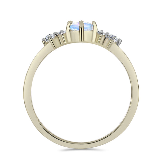 Pierścionek srebrny pozłacany z tęczowym kamieniem księżycowym i białym topazem