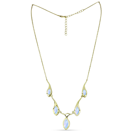 Naszyjnik srebrny pozłacany z tęczowym kamieniem księżycowym