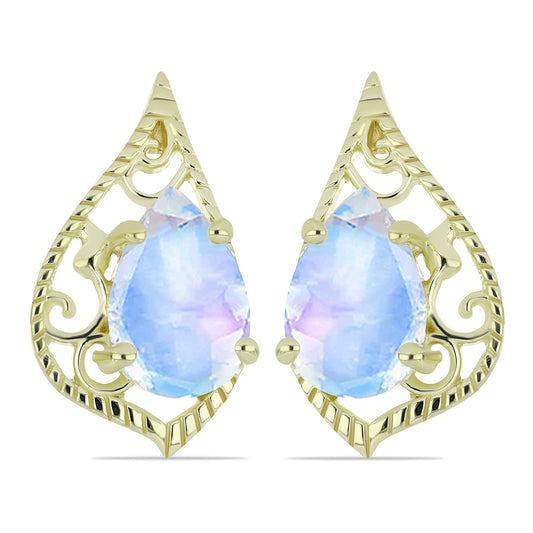 Kolczyki srebrne pozłacane z tęczowym kamieniem księżycowym