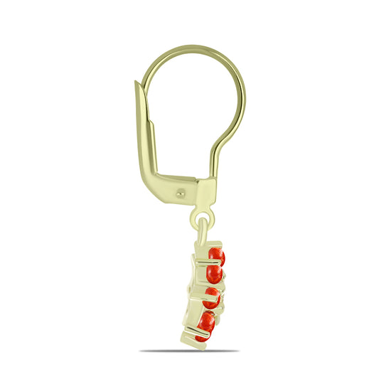 Kolczyki srebrne pozłacane z czerwoną gąbką koralową i białym topazem