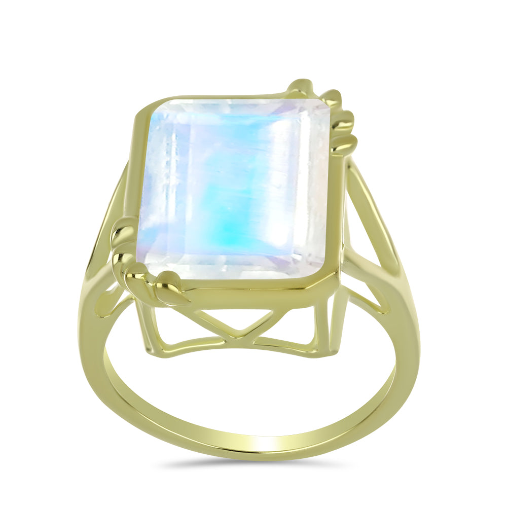 Pierścionek srebrny pozłacany z tęczowym kamieniem księżycowym 3 