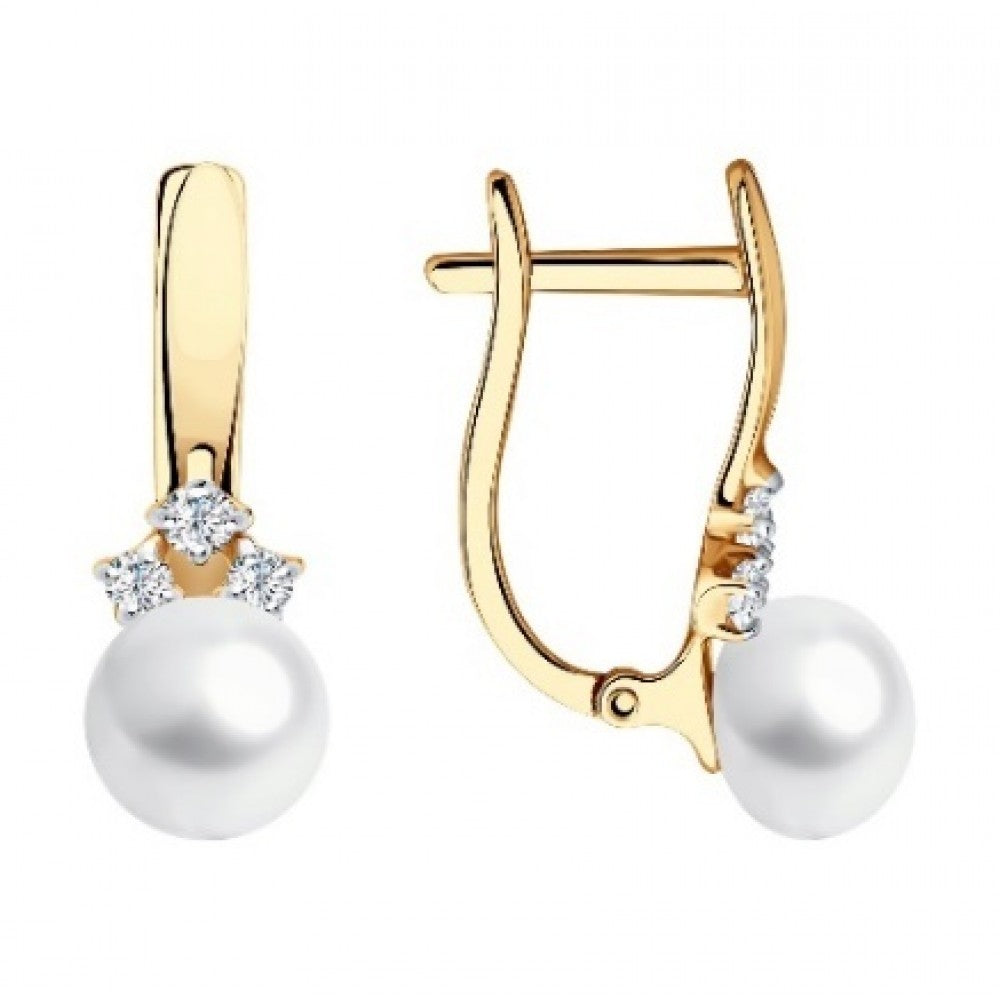 Kolczyki srebrne pozłacane z białą perłą słodkowodną i białym topazem 1 