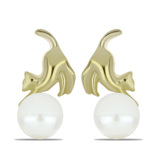 Kolczyki srebrne pozłacane z białą perłą słodkowodną