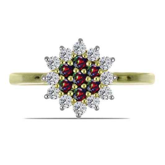 Pierścionek srebrny pozłacany z czarnym etiopskim opalem Lega Dembi i białym topazem