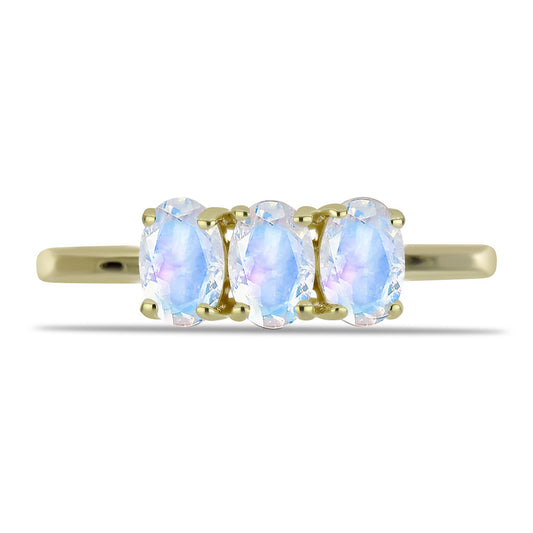 Pierścionek srebrny pozłacany z tęczowym kamieniem księżycowym