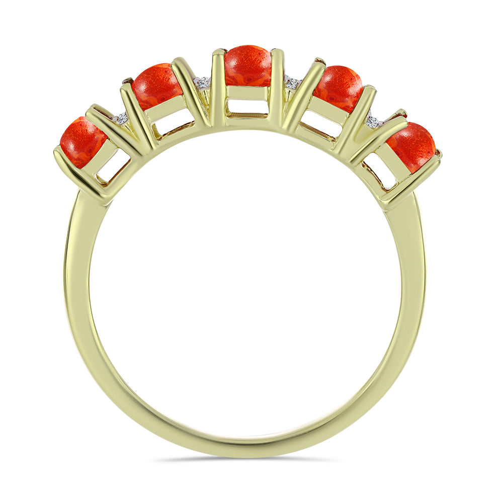 Pierścionek srebrny pozłacany z czerwoną gąbką koralową i białym topazem