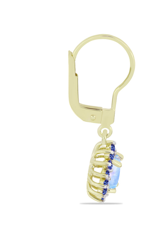 Kolczyki srebrne pozłacane z tęczowym kamieniem księżycowym i tanzanitem