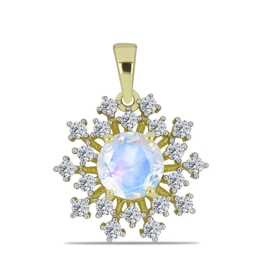 Zawieszka srebrna pozłacana z tęczowym kamieniem księżycowym i białym topazem