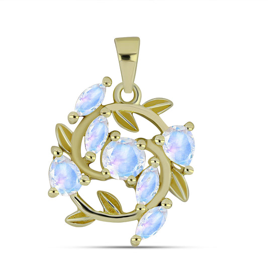 Zawieszka srebrna pozłacana z tęczowym kamieniem księżycowym