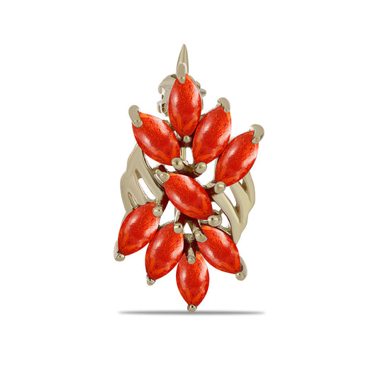 Broszka srebrny pozłacany z czerwoną gąbką koralową