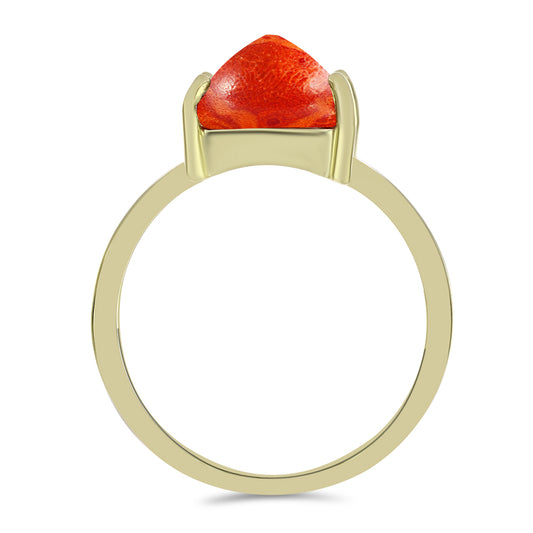 Pierścionek srebrny pozłacany z czerwoną gąbką koralową