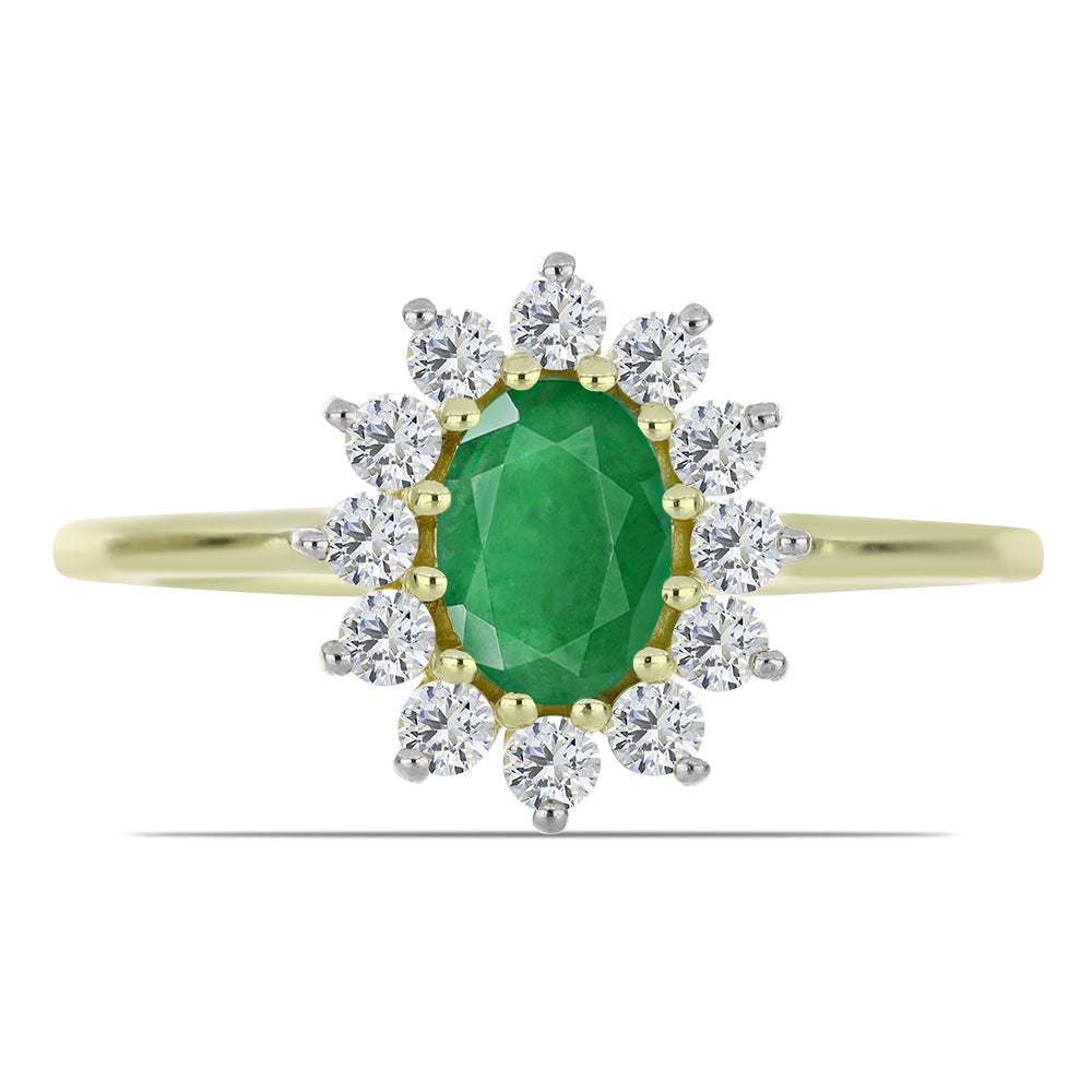 Pierścionek srebrny pozłacany z zambijskim szmaragdem i białym topazem