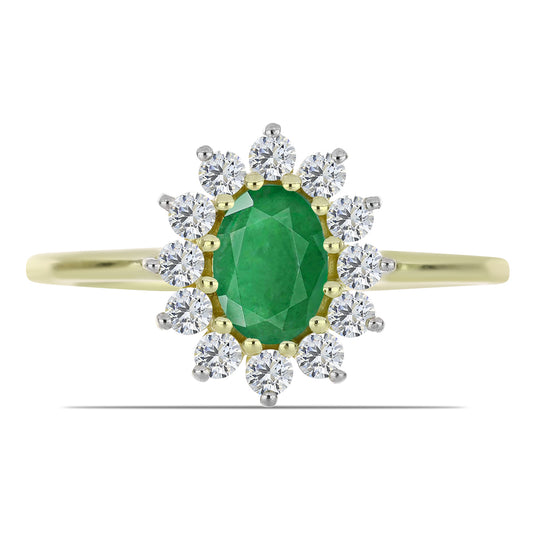 Pierścionek srebrny pozłacany z zambijskim szmaragdem i białym topazem