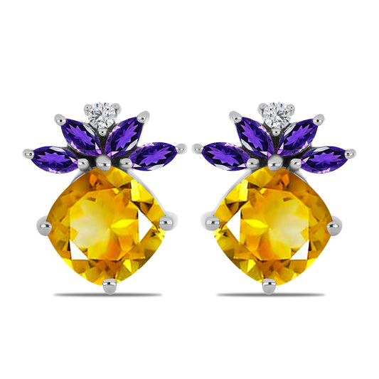 Kolczyki ze srebra próbe 925 z cytrynem uralskim i marokańskim ametystem