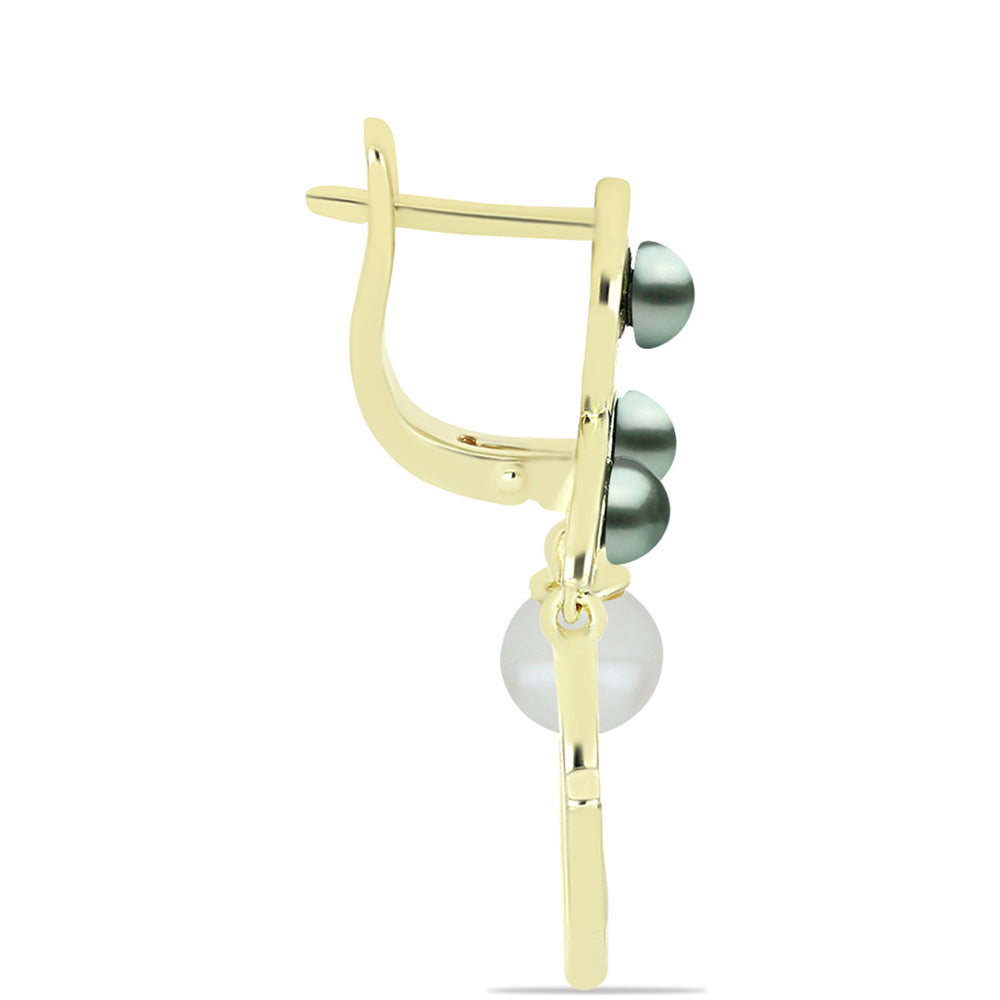 Kolczyki srebrne pozłacane z perłą słodkowodną jak Tahitiańska Zielona Iluzja i perłą hodowlaną 2 