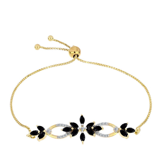 Bransoletka srebrna pozłacana z czarnym onyksem i białym topazem