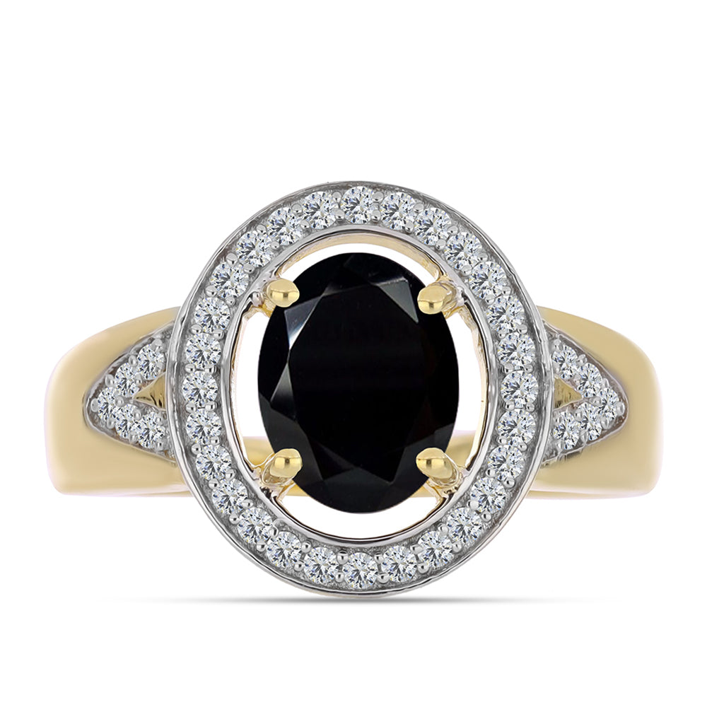 Pierścionek srebrny pozłacany z czarnym onyksem i białym topazem 1 