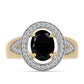 Pierścionek srebrny pozłacany z czarnym onyksem i białym topazem