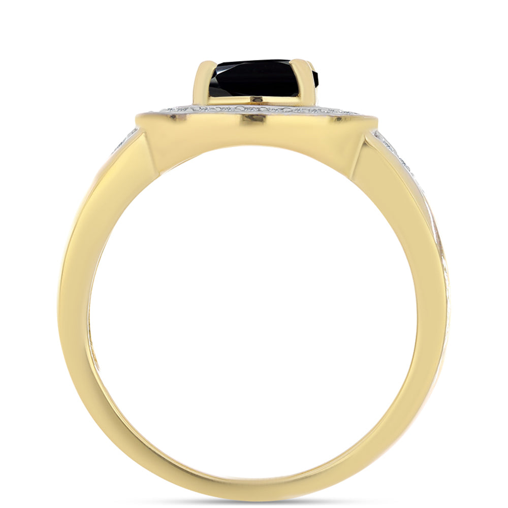 Pierścionek srebrny pozłacany z czarnym onyksem i białym topazem