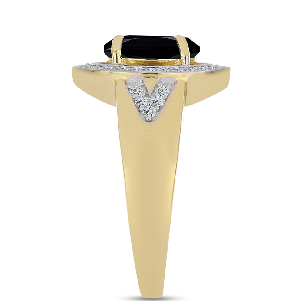 Pierścionek srebrny pozłacany z czarnym onyksem i białym topazem 3 