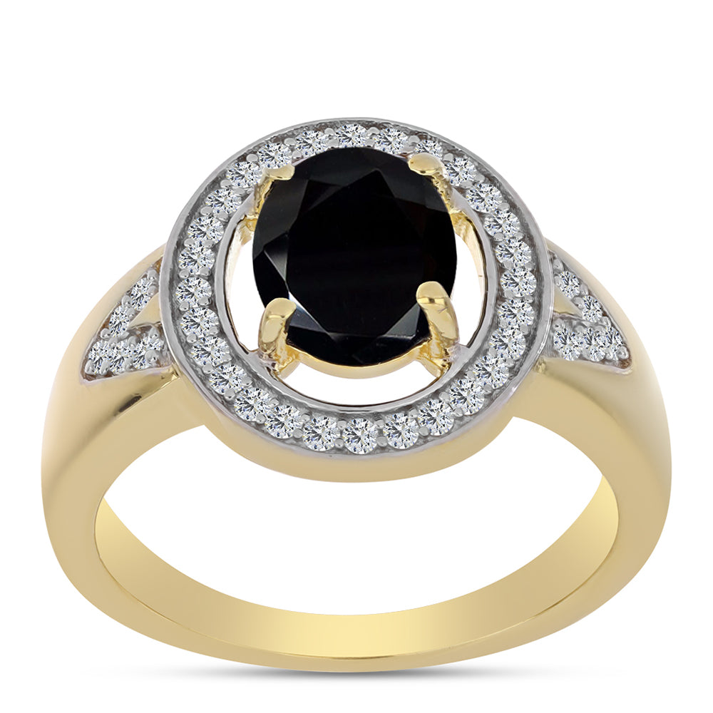 Pierścionek srebrny pozłacany z czarnym onyksem i białym topazem 4 