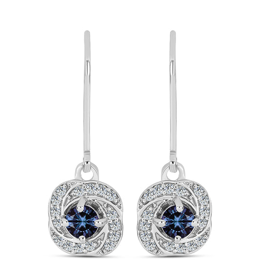 Kolczyki ze srebra próbe 925 z "Purpurowym Imperialnym" mossanitem i białym topazem