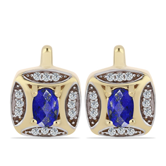 Kolczyki srebrne pozłacane z lapisem lazuli i białym topazem