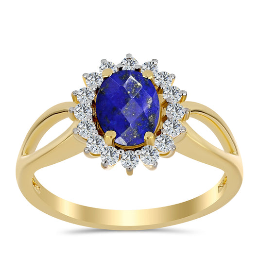 Pierścionek srebrny pozłacany z lapisem lazuli i białym topazem