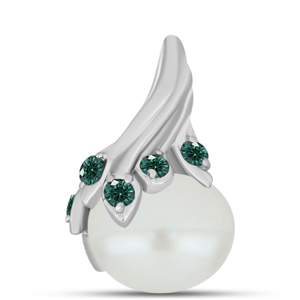 Zawieszka ze srebra próba 925 z zielononiebieskim Mossanitem i białą perłą słodkowodną