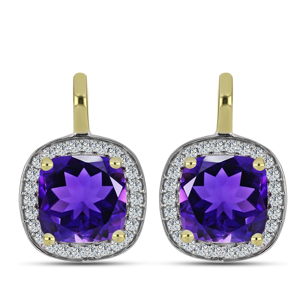 Kolczyki srebrne pozłacane z marokańskim ametystem i białym topazem