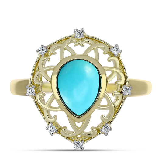 Pierścionek srebrny pozłacany z niebieskim turkusem i białym topazem