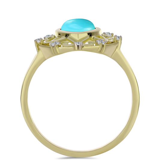 Pierścionek srebrny pozłacany z niebieskim turkusem i białym topazem