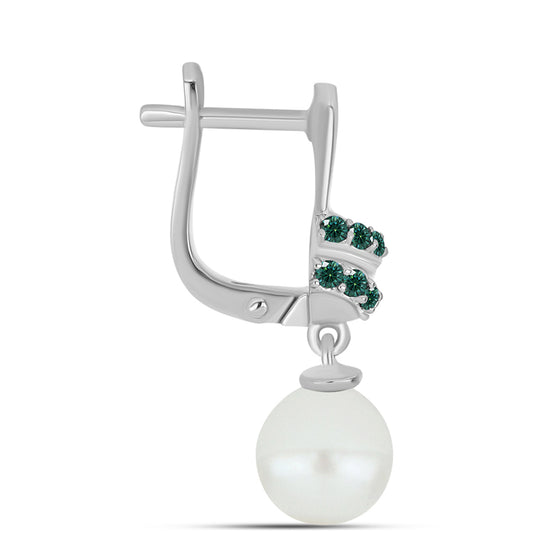 Kolczyki ze srebra próbe 925 z zielononiebieskim Mossanitem i białą perłą słodkowodną