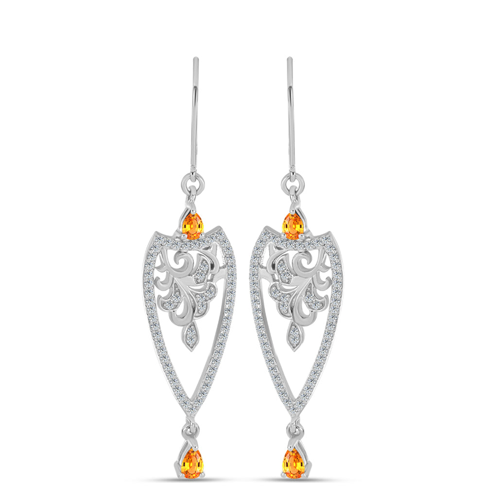 Kolczyki ze srebra próbe 925 z szafirem padparadscha i białym topazem