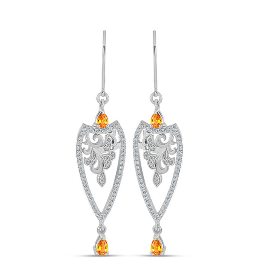 Kolczyki ze srebra próbe 925 z szafirem padparadscha i białym topazem