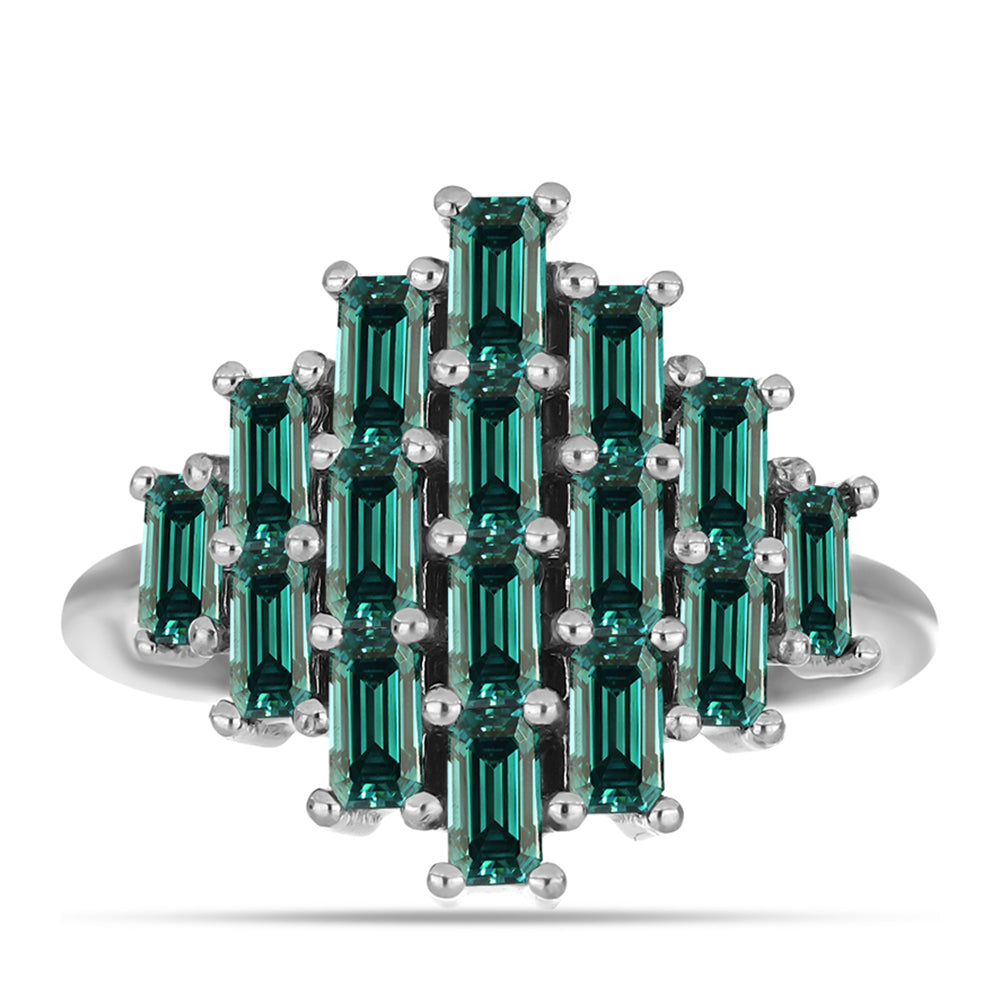 Pierścionek ze srebra próby 925 z zielononiebieskim Mossanitem