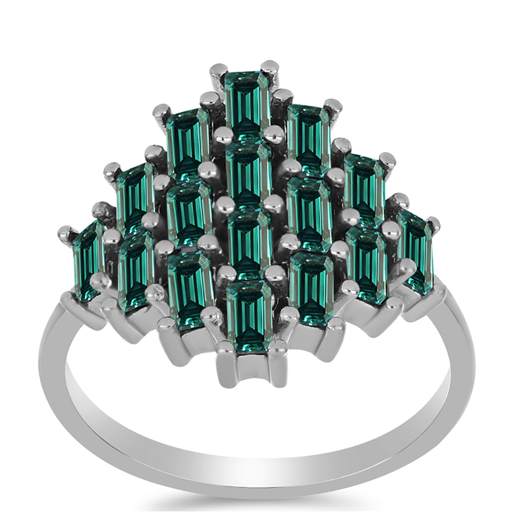 Pierścionek ze srebra próby 925 z zielononiebieskim Mossanitem