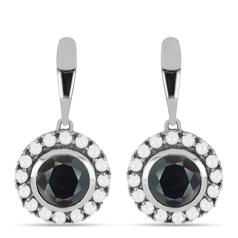 Kolczyki ze srebra próbe 925 z obsidianem i białą perłą słodkowodną 1 